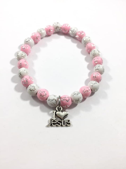 I Love Jesus Charm Cross Bead Bracelet