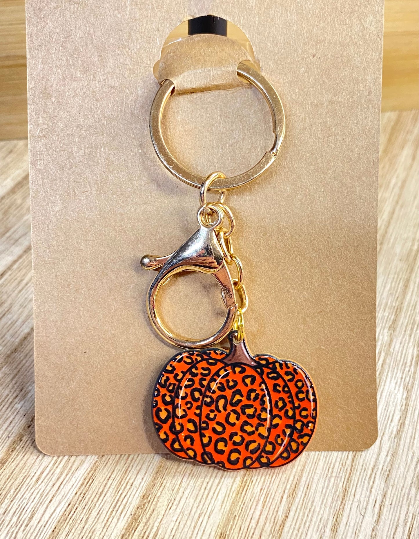 Orange Leopard Print Pumpkin Keychain