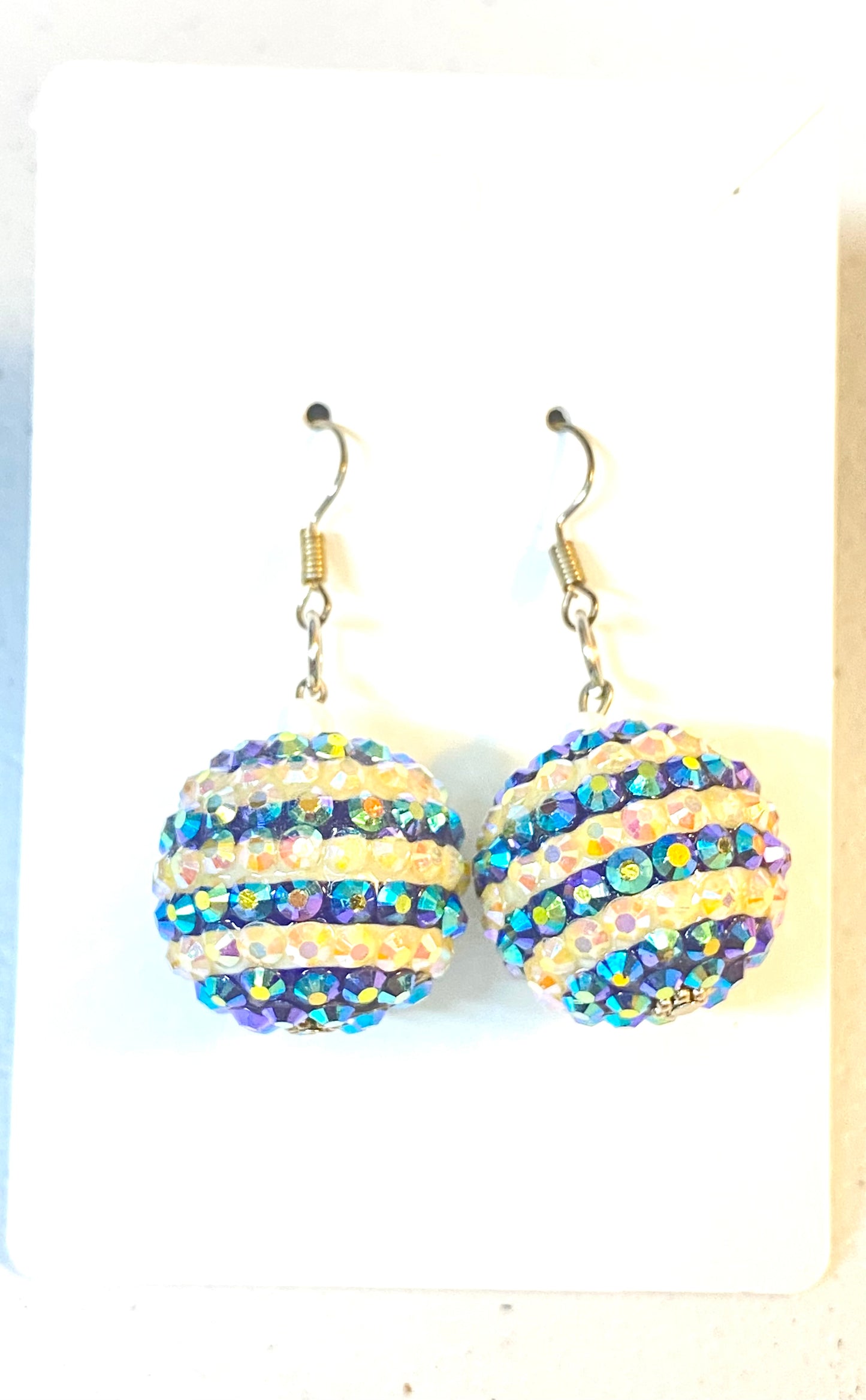 Blue and White Rhinestone Bead Earrings