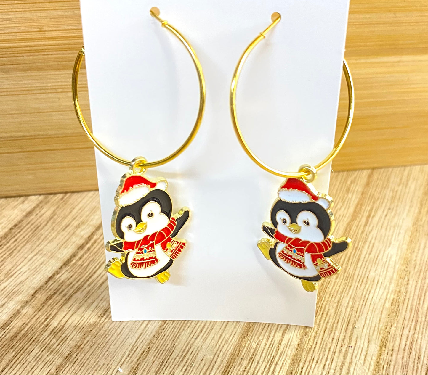 Christmas Penguin Hoop Earrings