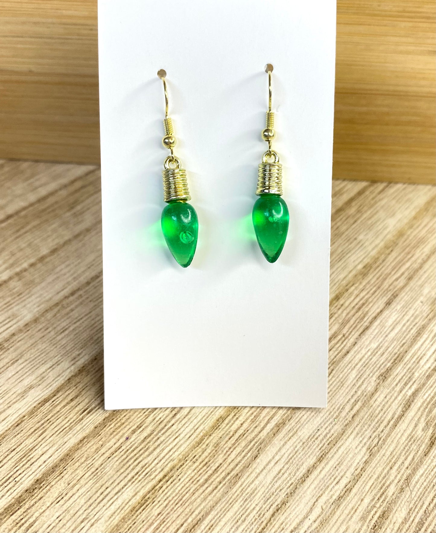 Green Christmas Lightbulb Earrings