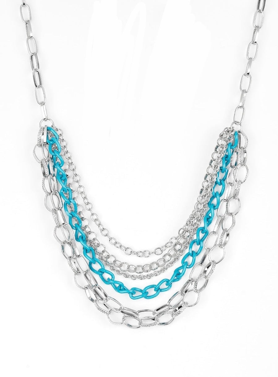 Blue and Silver Multi-Chain Necklace