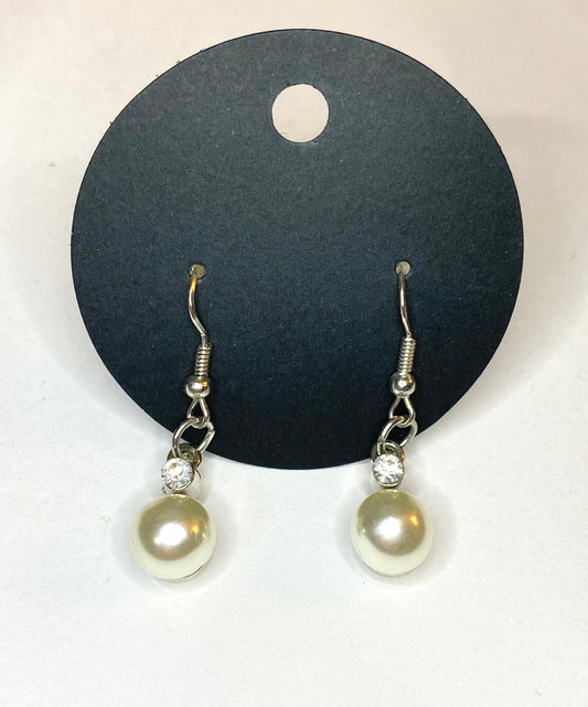Faux Pearl and Clear Rhinestone Earrings