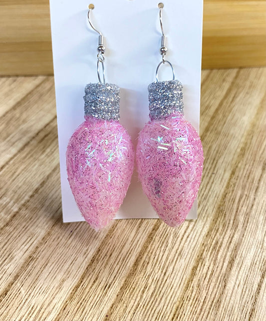 Pink Christmas Lightbulb Earrings