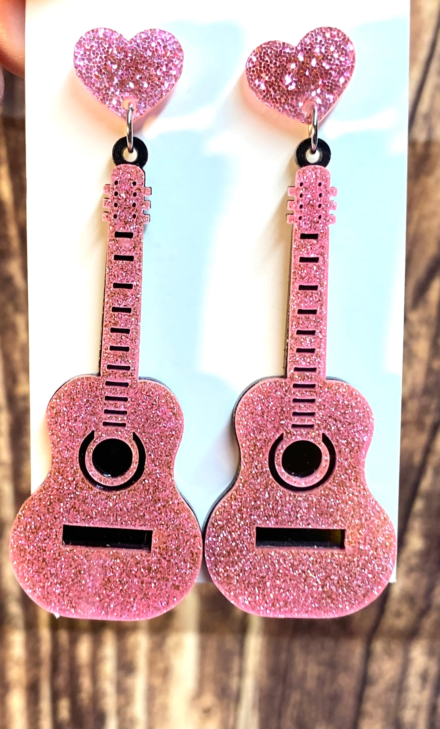 Pink Guitar Earrings