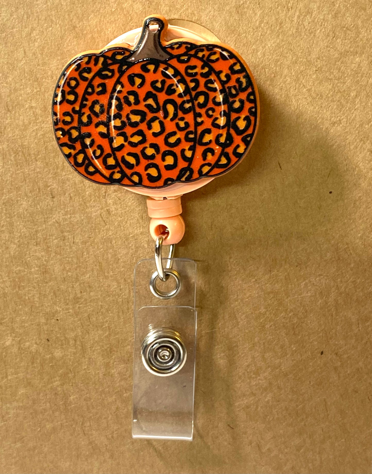 Orange Leopard Print Pumpkin Name Badge Reel