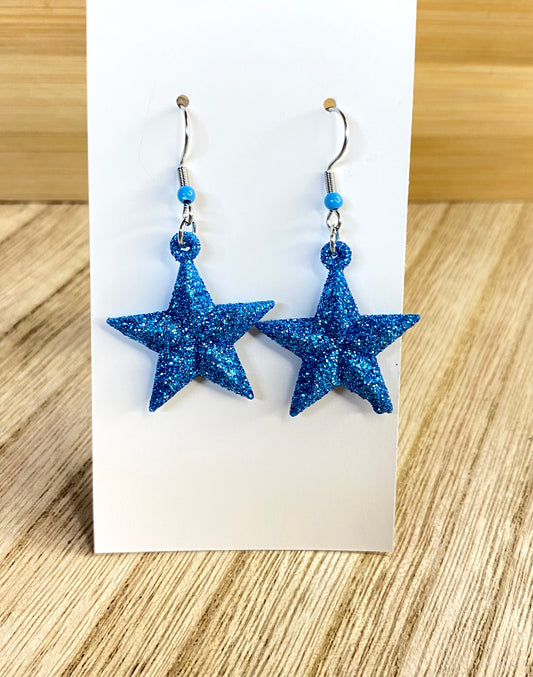 Glitter Blue Star Earrings