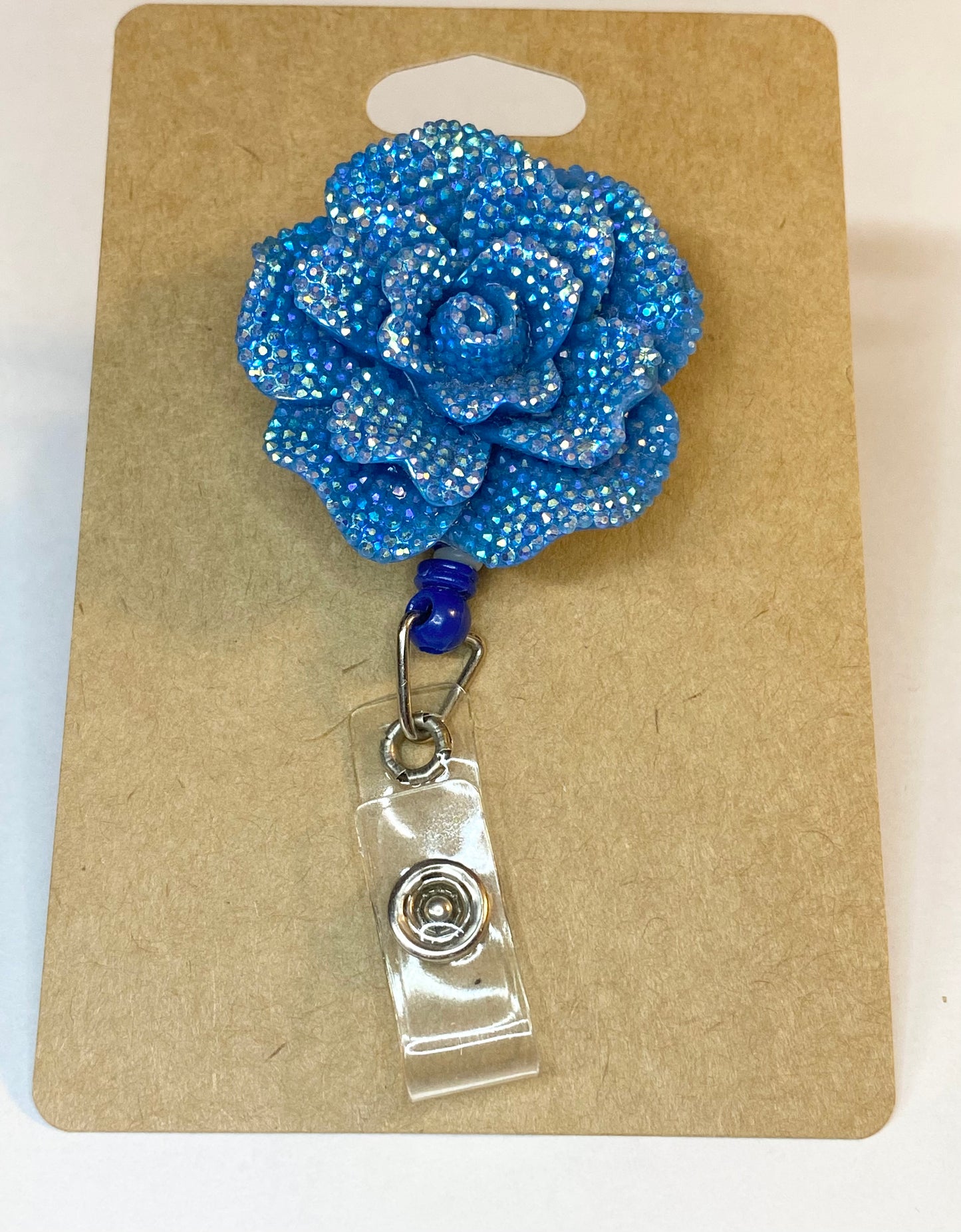 Blue Rhinestone Flower Name Badge Reel