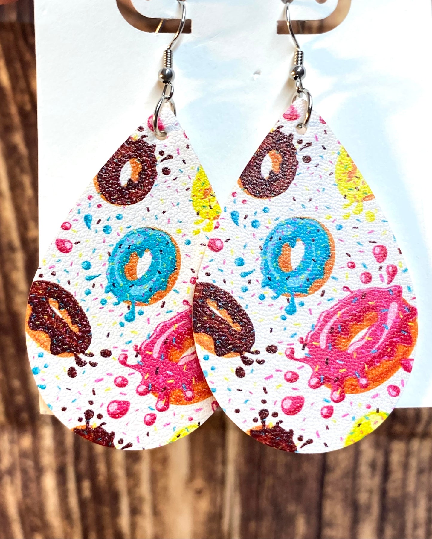 Donut Faux Leather Teardrop Earrings