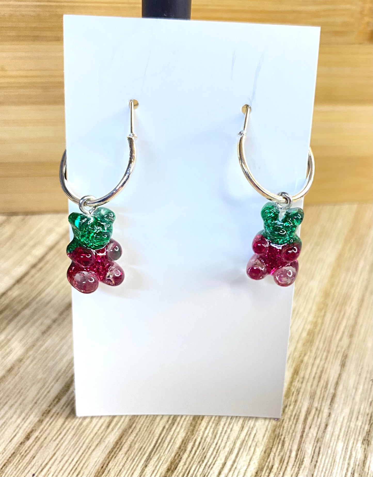 Christmas Teddy Bear Hoop Earrings