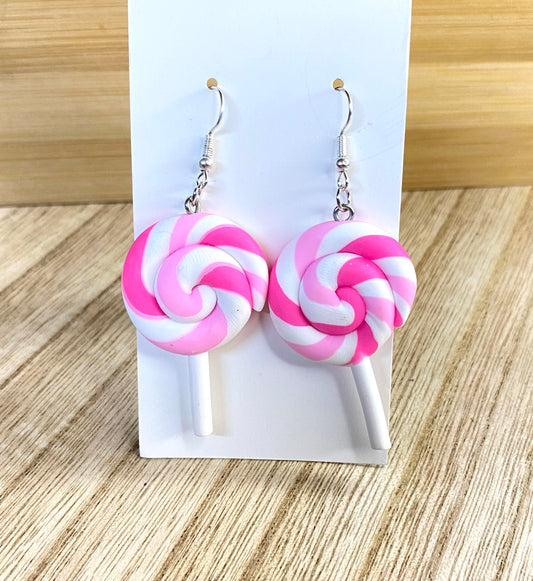 Pink and White Lollipop Earrings