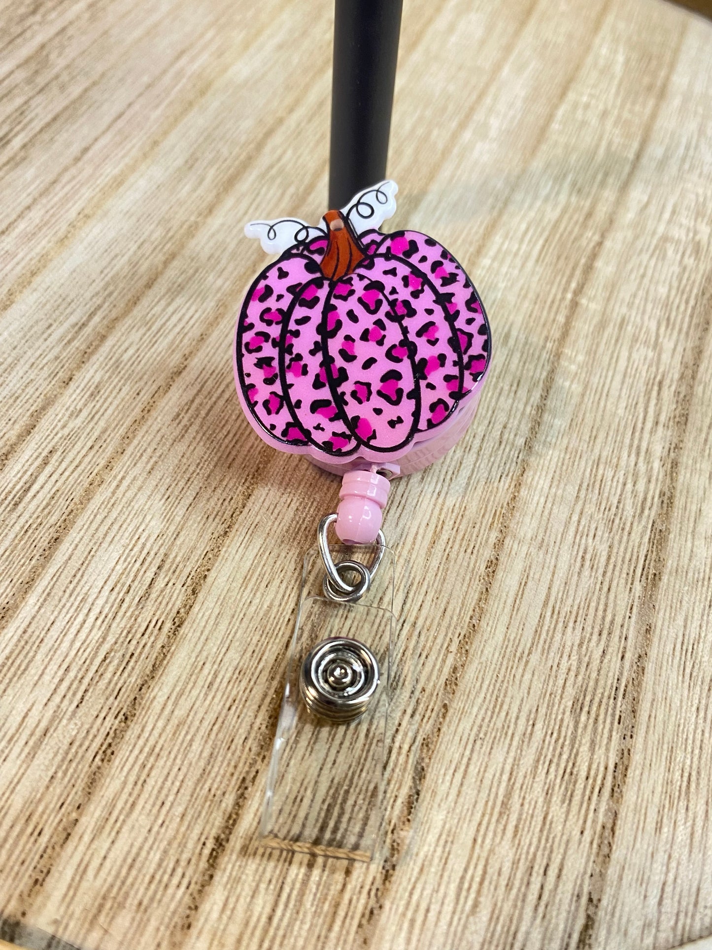 Pink Leopard Print Pumpkin Name Badge Reel