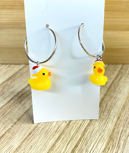 Yellow Christmas Duck Hoop Earrings