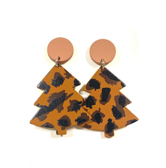 Leopard Print Christmas Tree Earrings