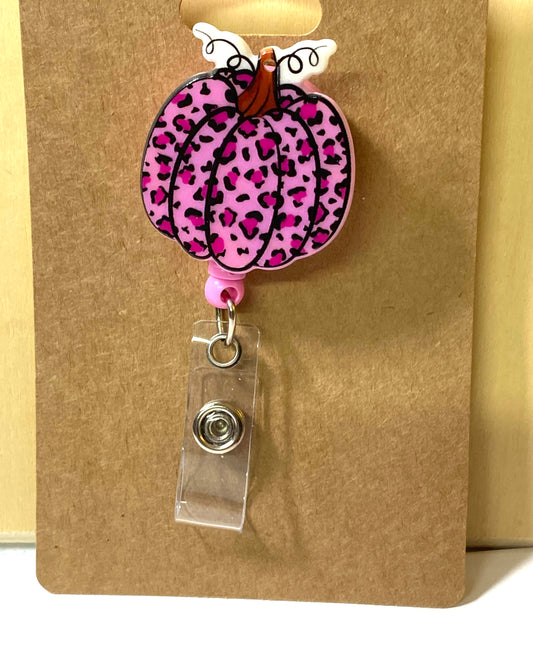 Pink Leopard Print Pumpkin Name Badge Reel