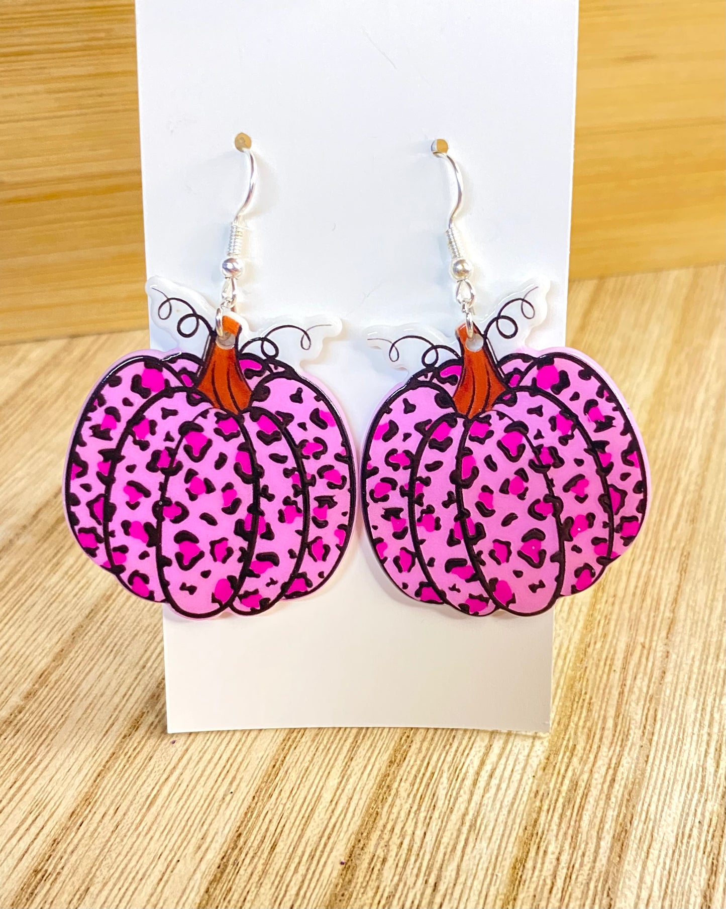 Pink Leopard Print Pumpkin Earrings