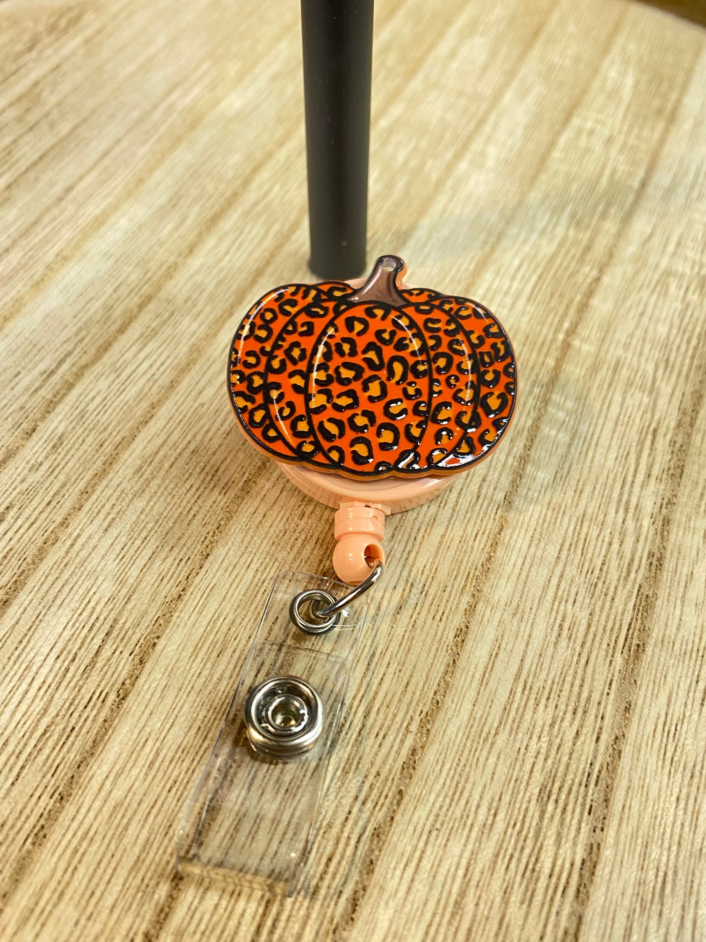 Orange Leopard Print Pumpkin Name Badge Reel