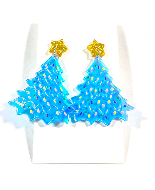 Blue Christmas Tree Earrings