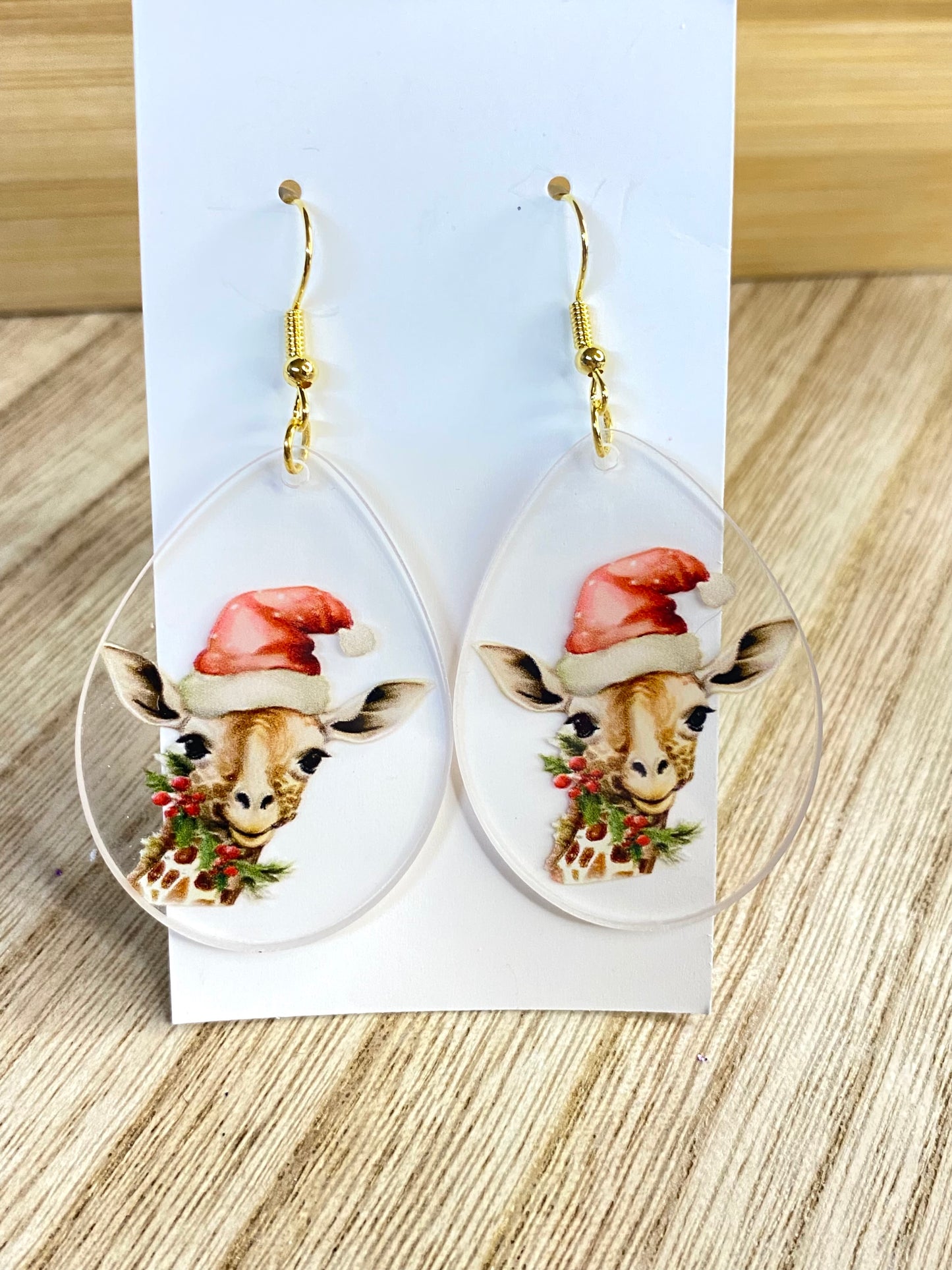 Christmas Giraffe Teardrop Earrings