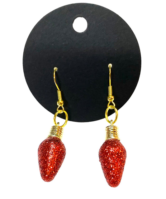 Red Glitter Christmas Lightbulb Charm Earrings