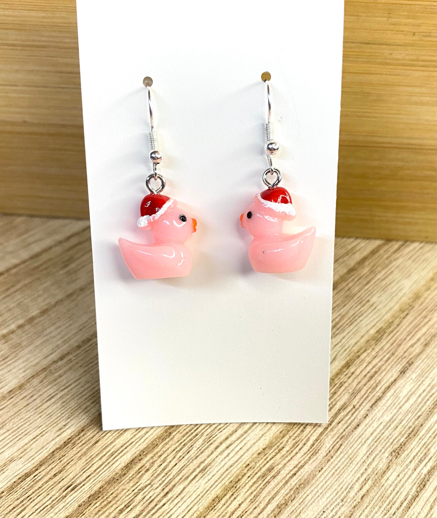 Pink Christmas Duck Earrings