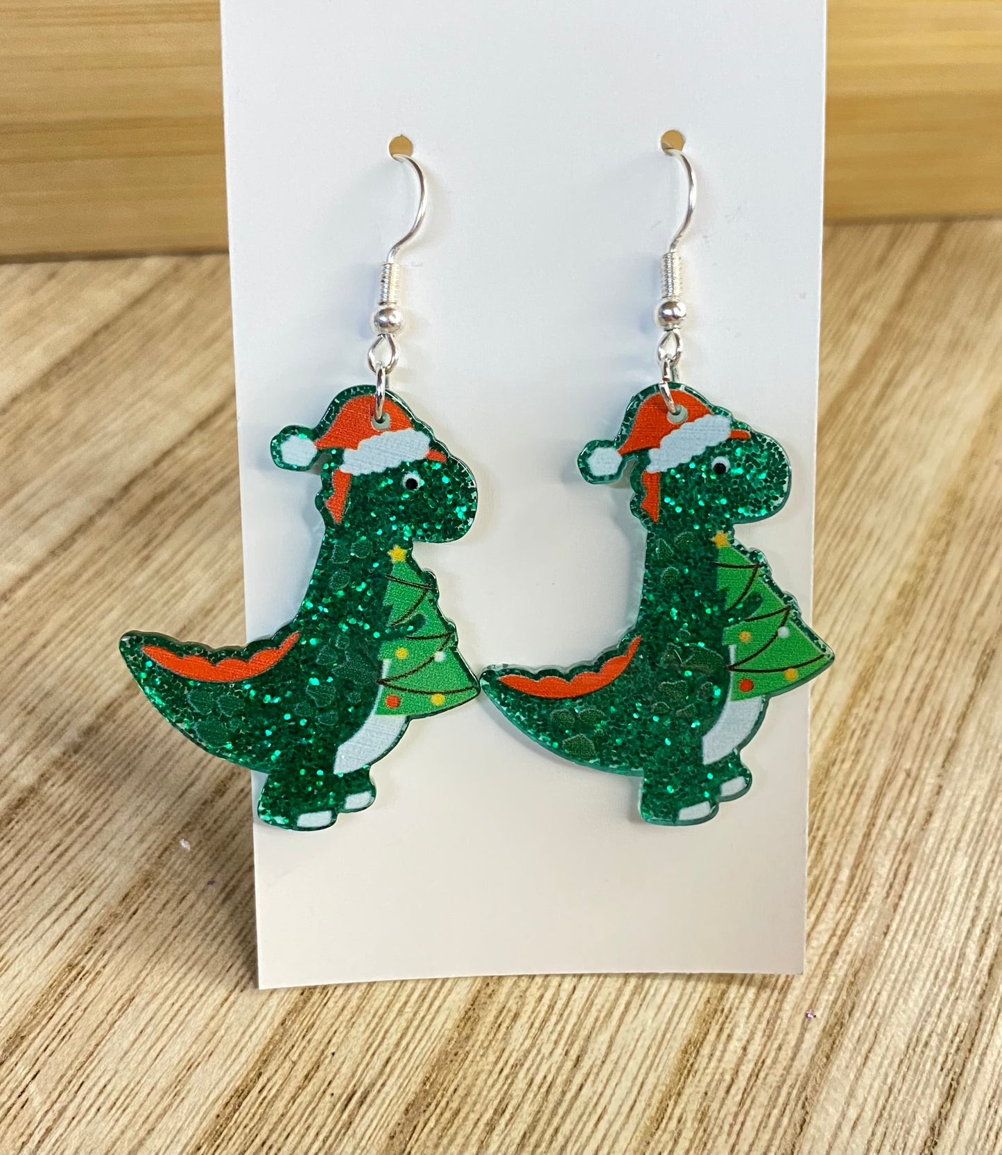 Christmas Dinosaur Earrings