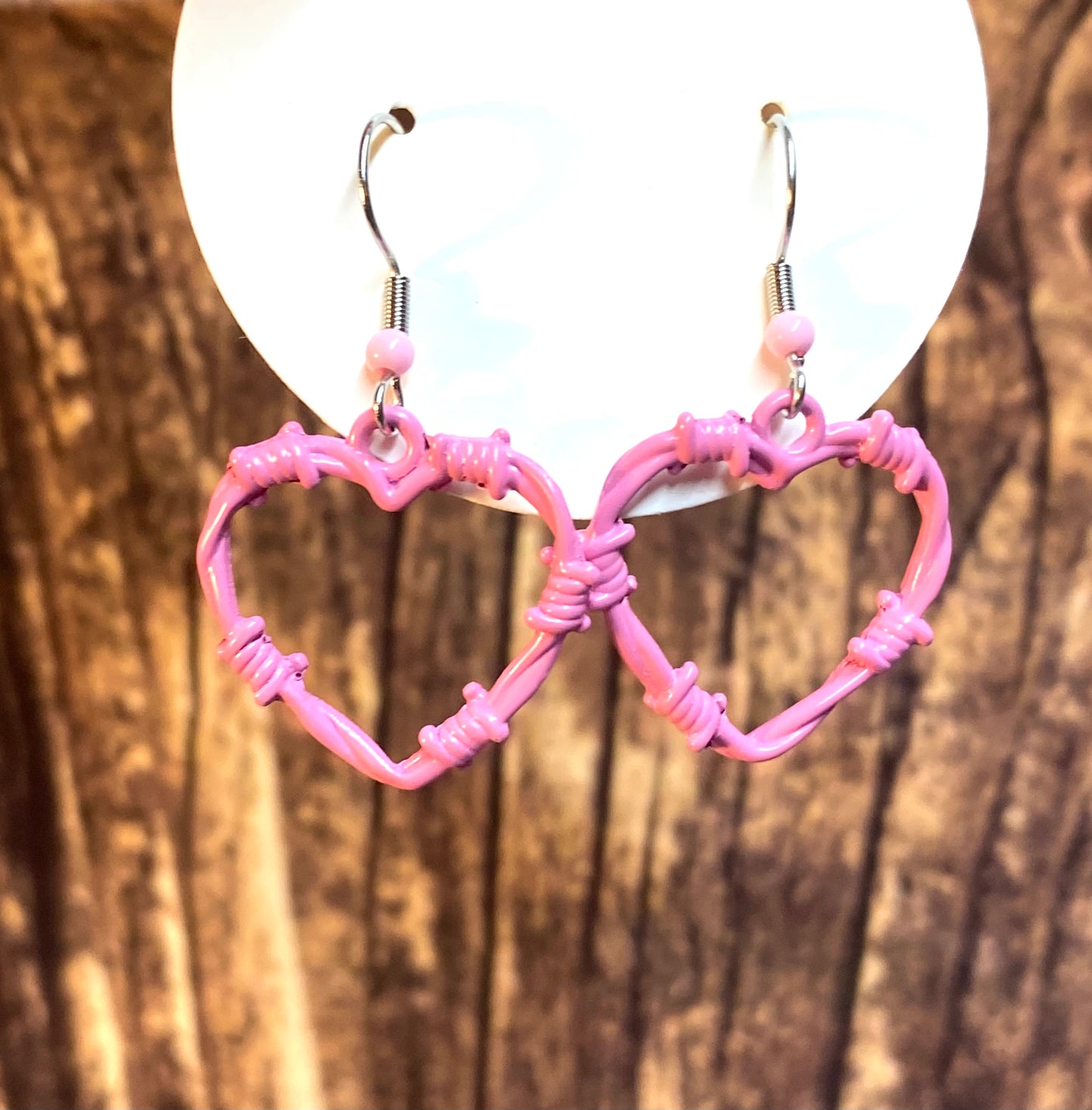 Pink Barbwire Heart Earrings