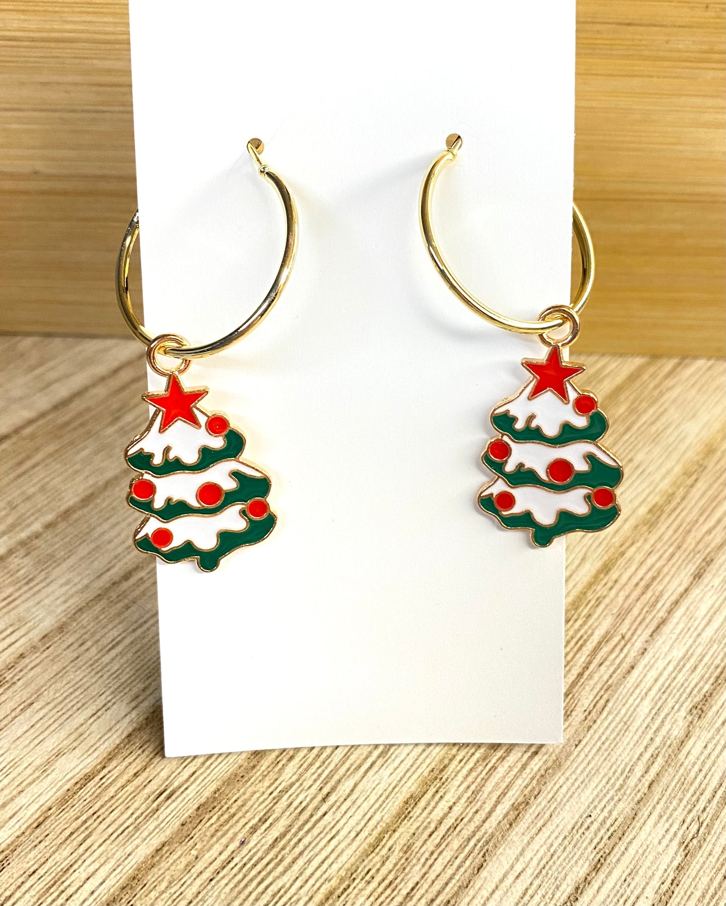 Frosted Christmas Tree Hoop Earrings