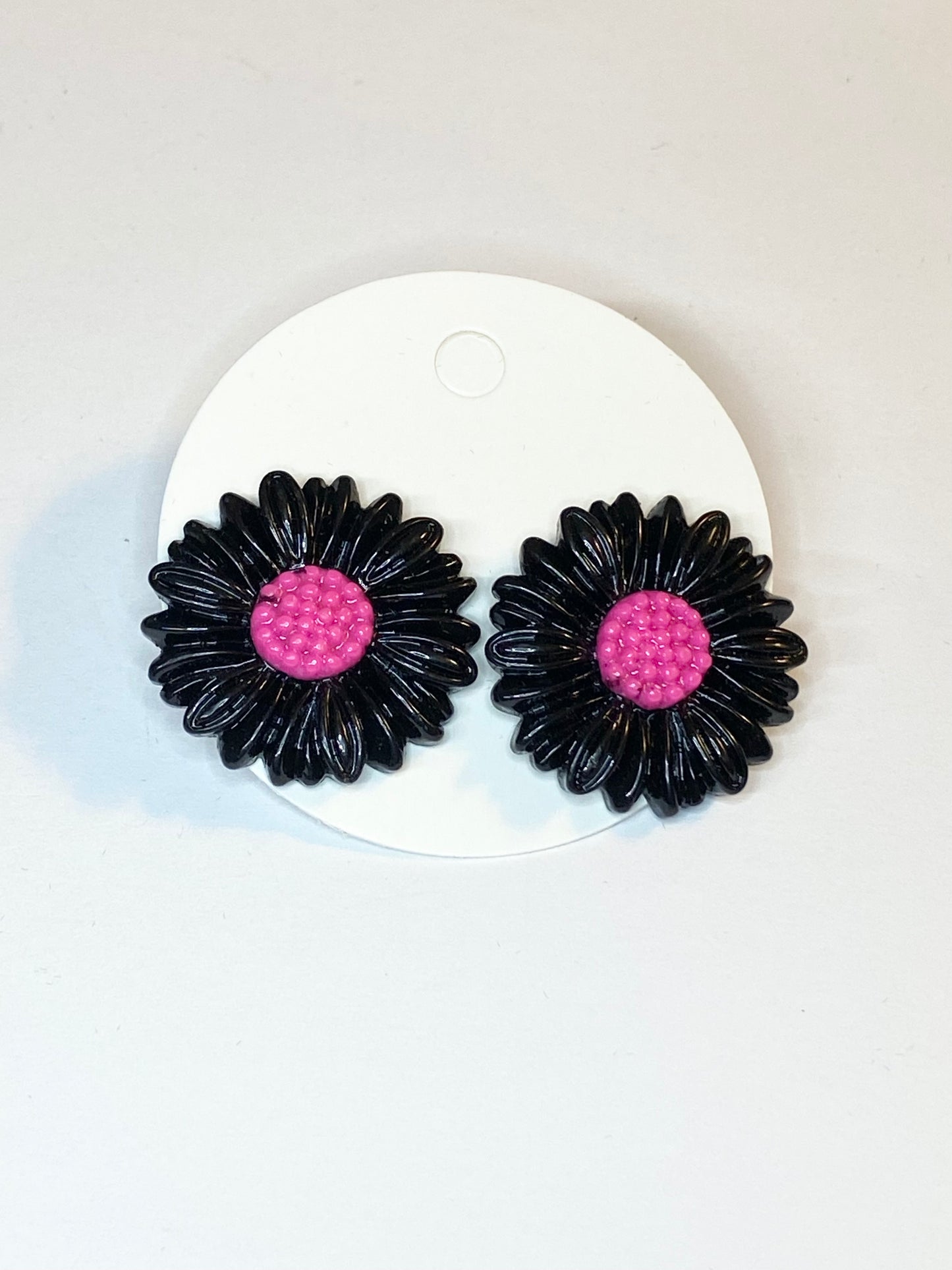 Black and Pink Daisy Earrings