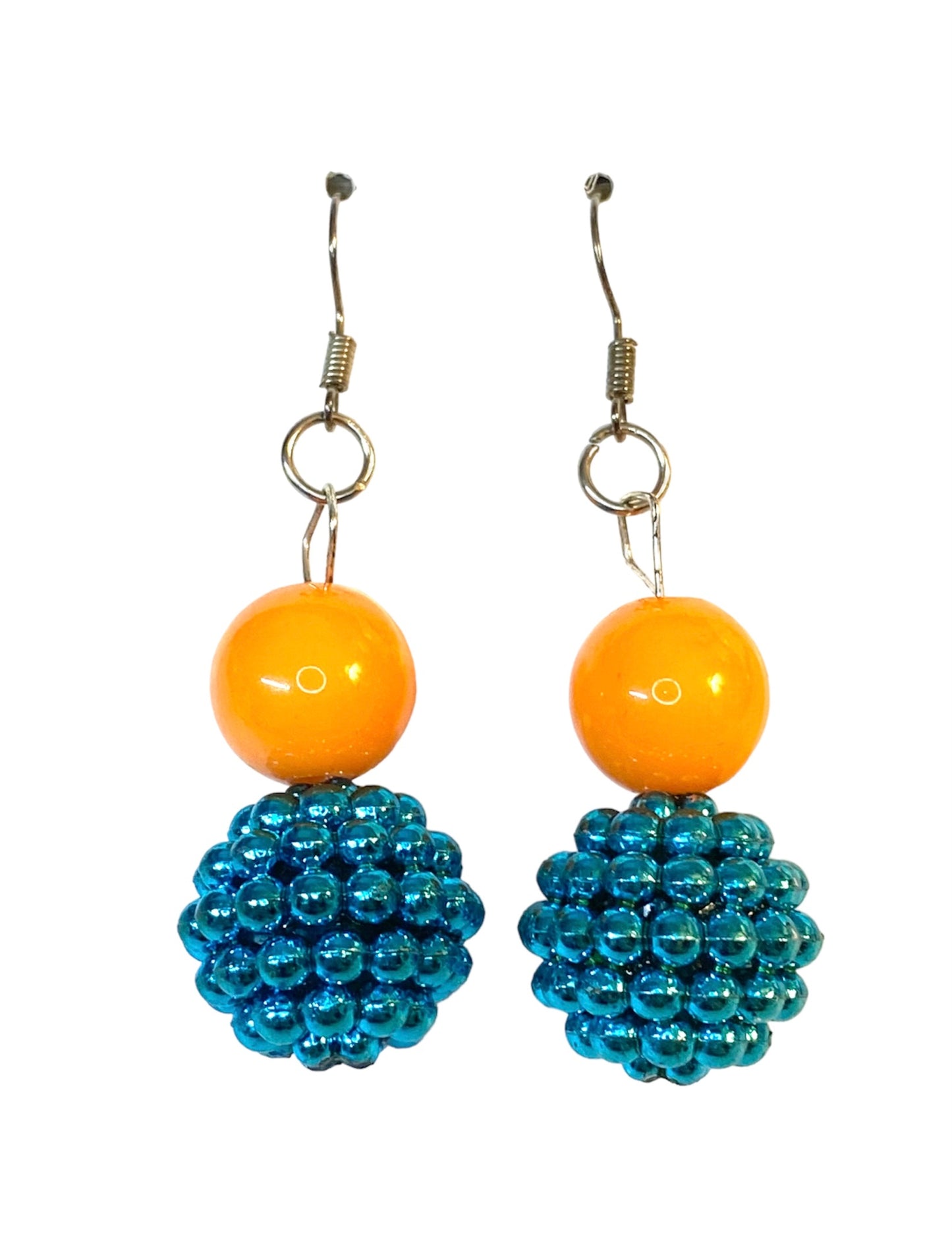 Blue and Orange Bead Earrings