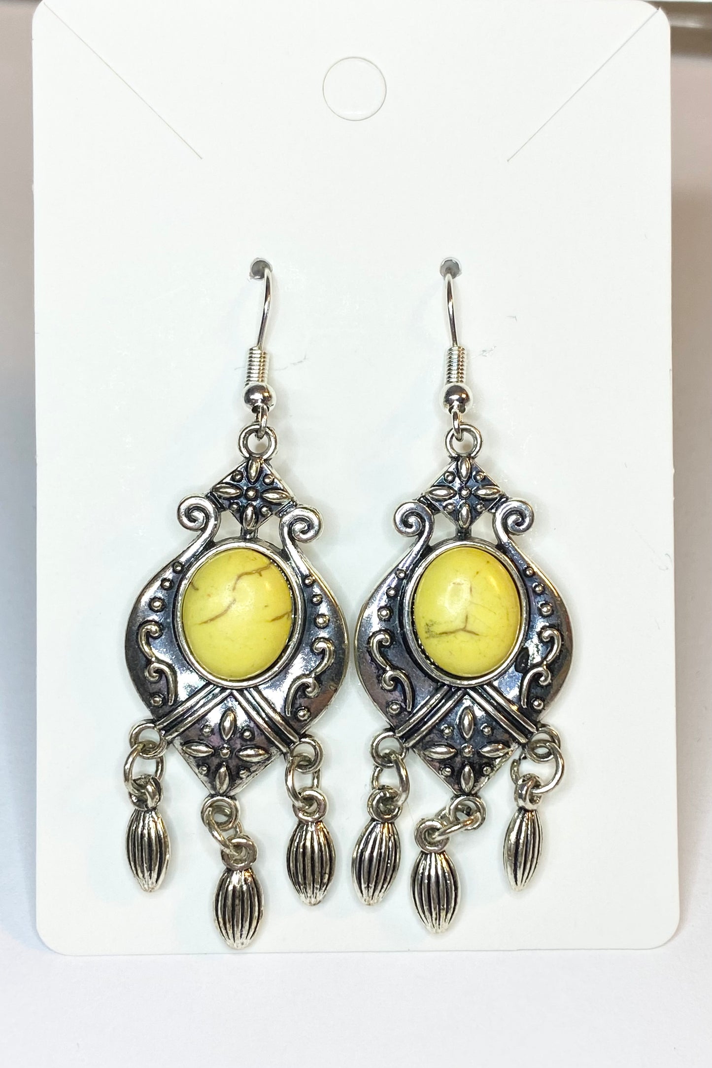 Yellow Stone Silver Chandelier Earrings