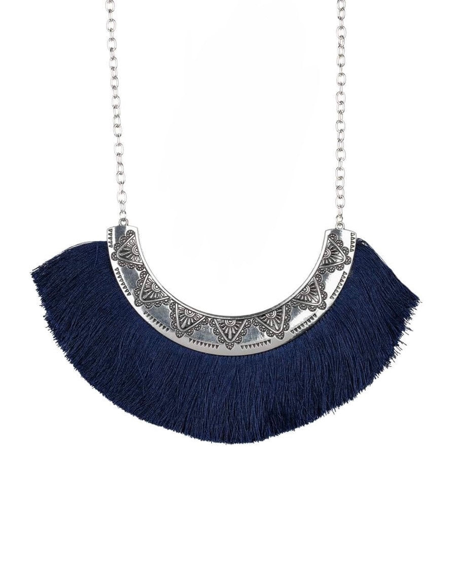 Blue Fringe Collar Necklace