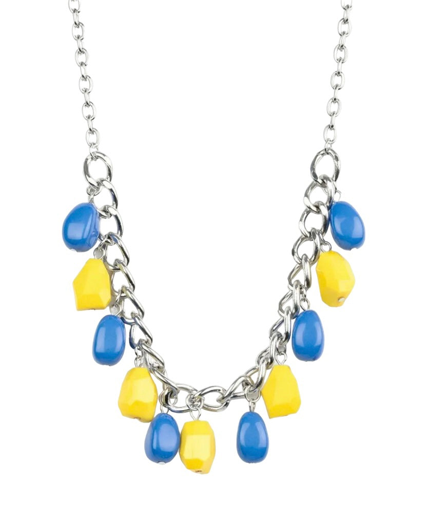 Blue and Yellow Charms Statement Chain Necklace
