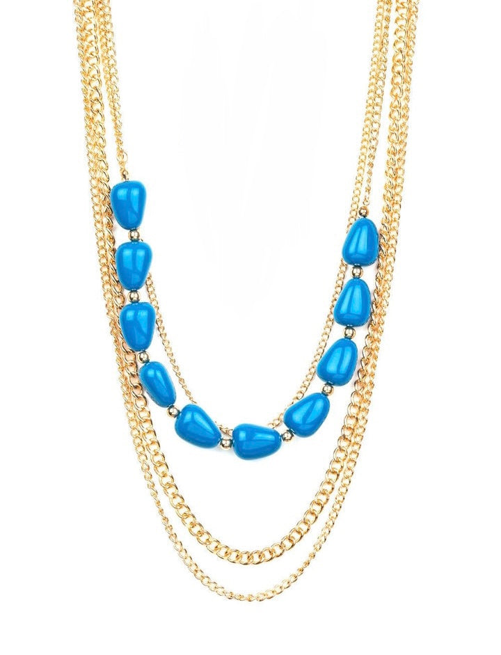 Blue Bead Gold Chain Necklace