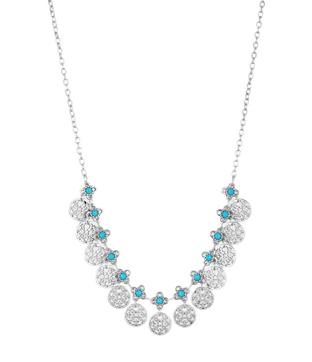 Blue Stone Silver Charms Necklace