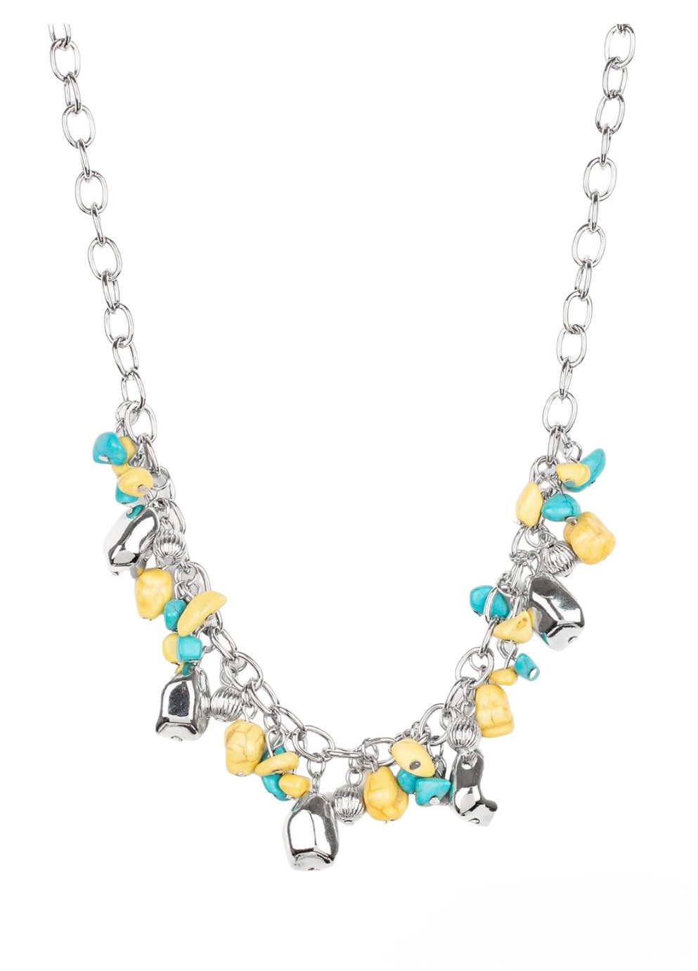Turquoise and Yellow Stone Chain Necklace
