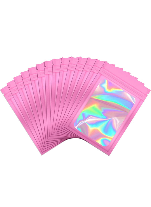 Pink Holographic Resealable Packaging Bags