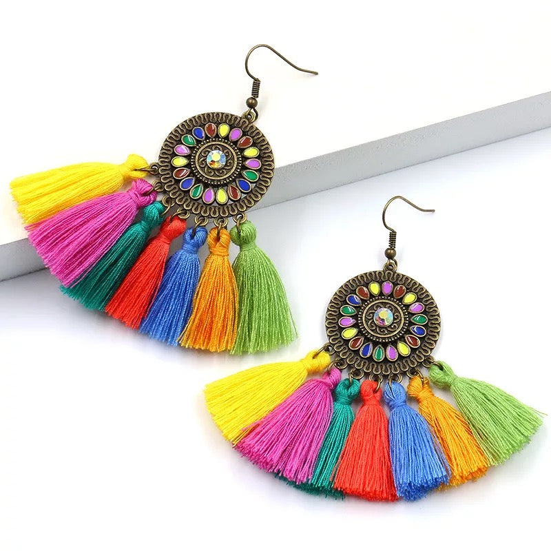 Multicolor Tassel Chandelier Earrings