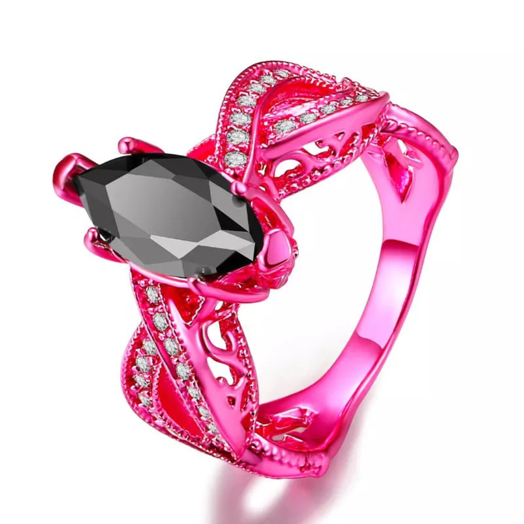 Black Cubic Zirconia Hot Pink Band Fashion Ring