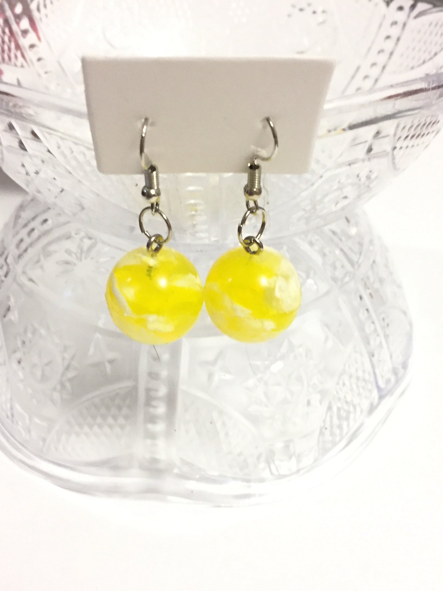 Yellow and White Bouncy Ball Earrings