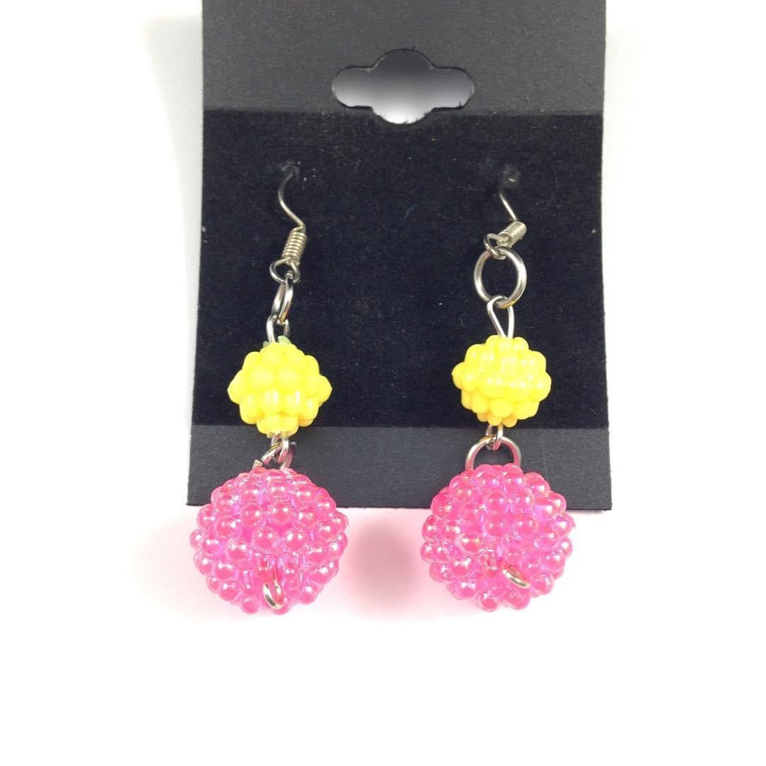 Pink and Yellow Bead Earrings