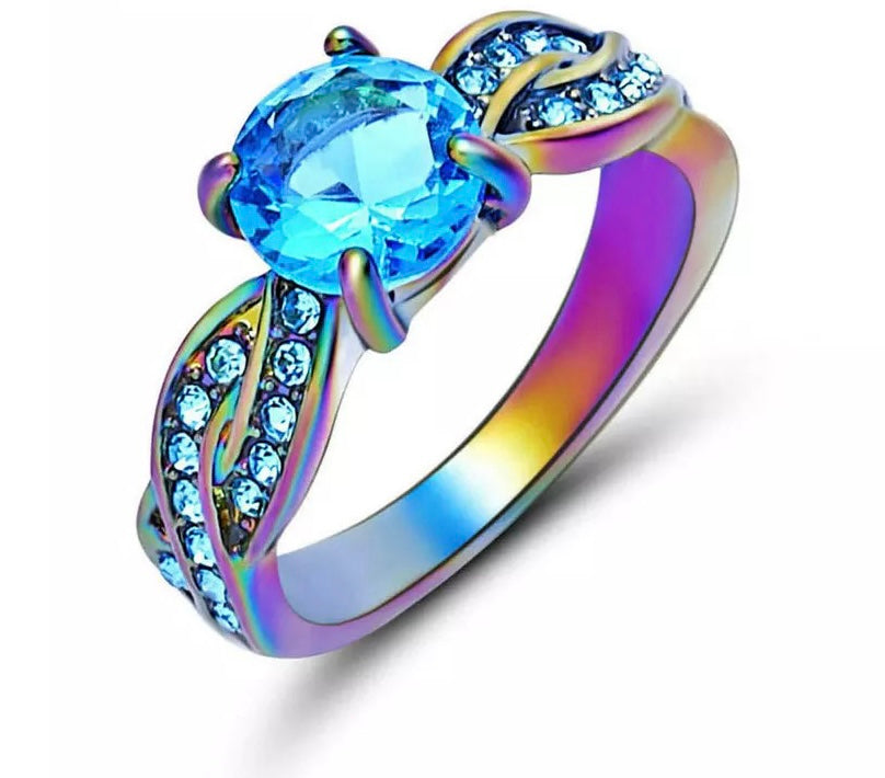 Blue Princess Cut Cubic Zirconia Fashion Ring
