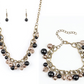 Black and Brown Pearl Beads Charms Chain Necklace, Earrings and Bracelet Set