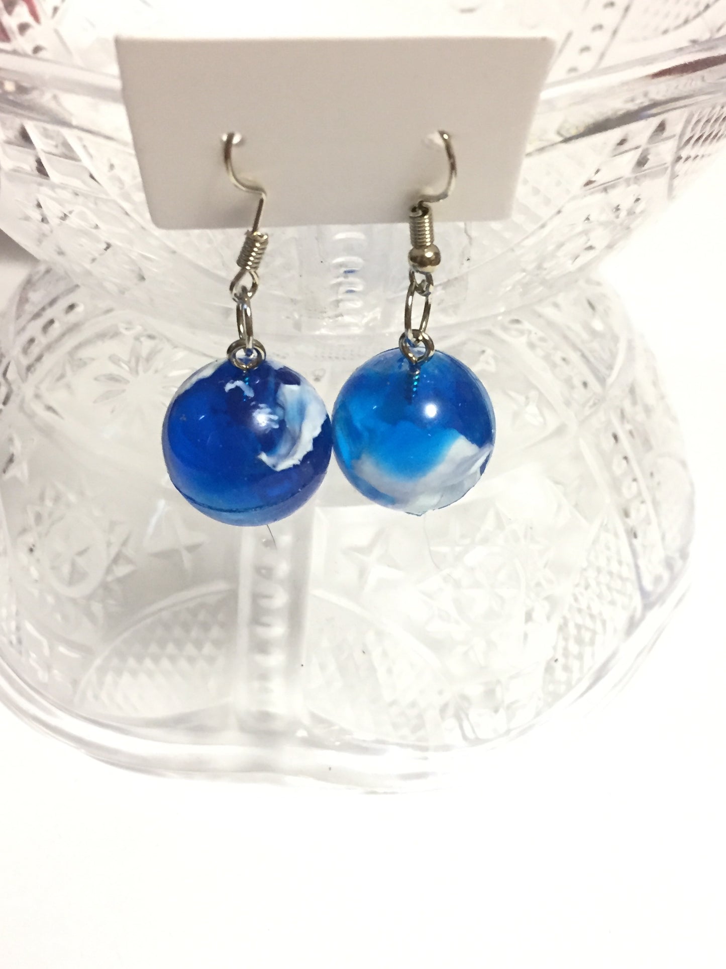 Blue and White Bouncy Ball Earrings