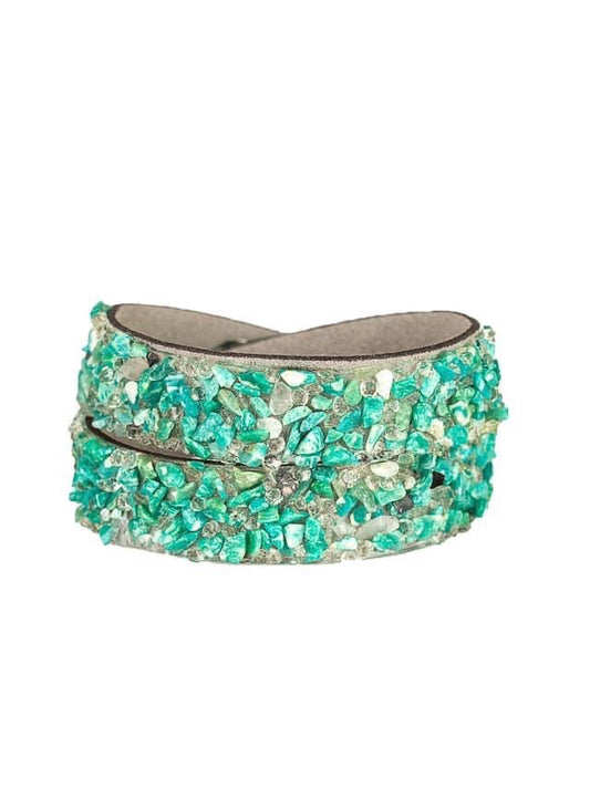 Green Stone Gray Suede Wrap Bracelet