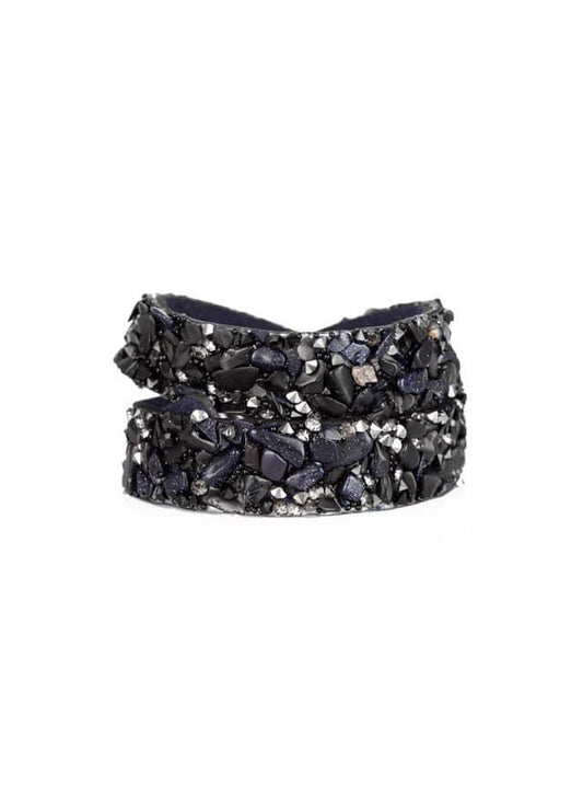 Dark Blue Rock Hematite Stone Dark Blue Suede Wrap Bracelet