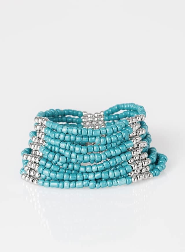 Blue and Silver Seed Bead Cuff Bracelet