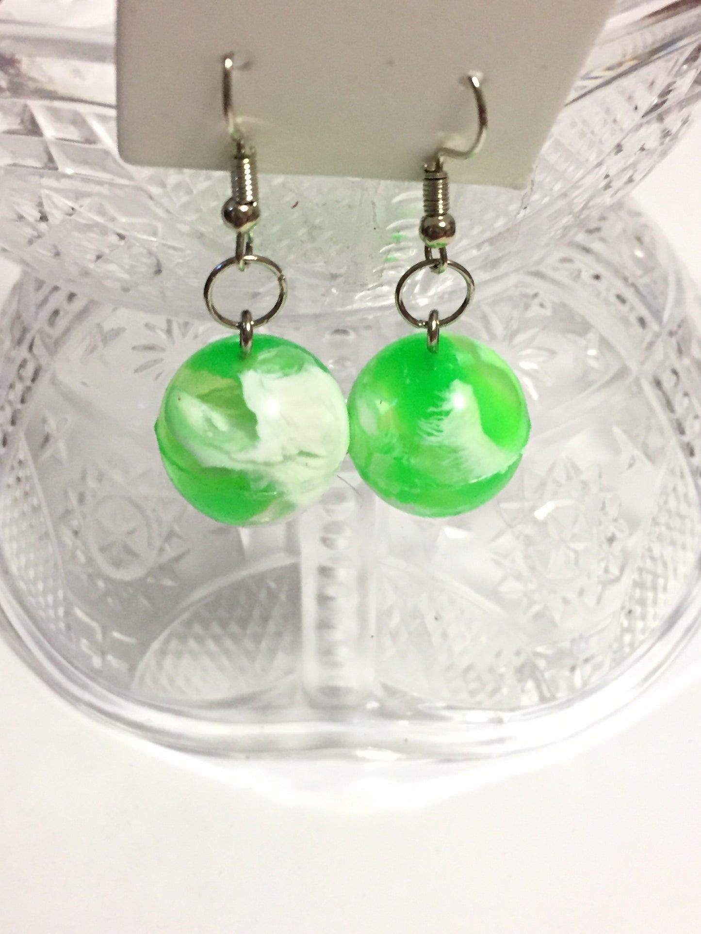 Green and White Bouncy Ball Earrings