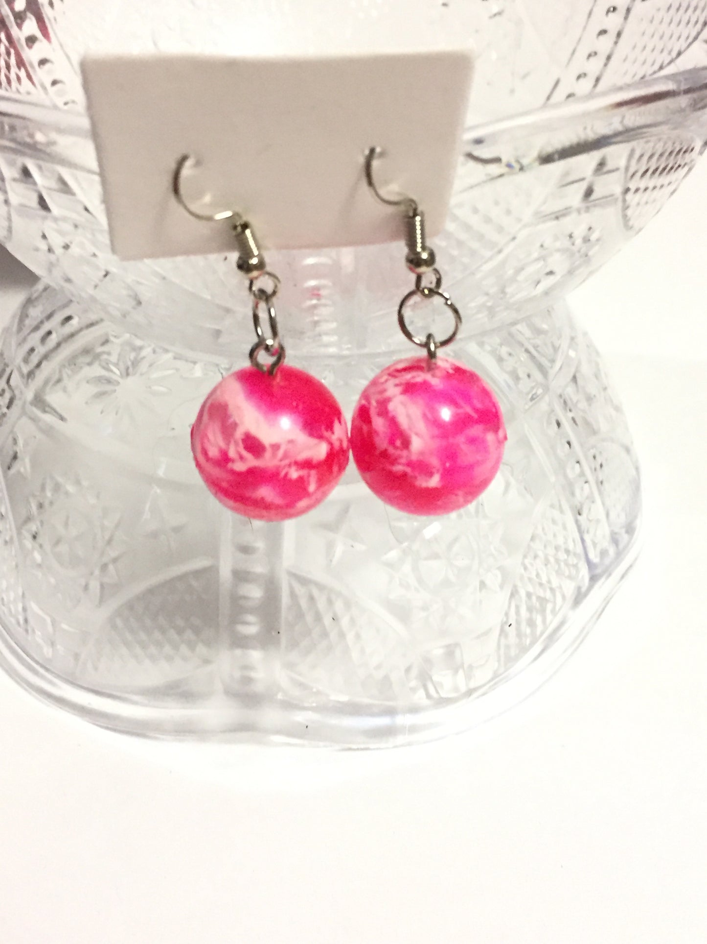 Pink and White Bouncy Ball Earrings