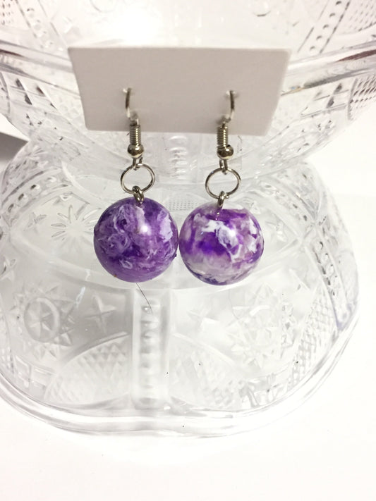 Purple and White Bouncy Ball Earrings
